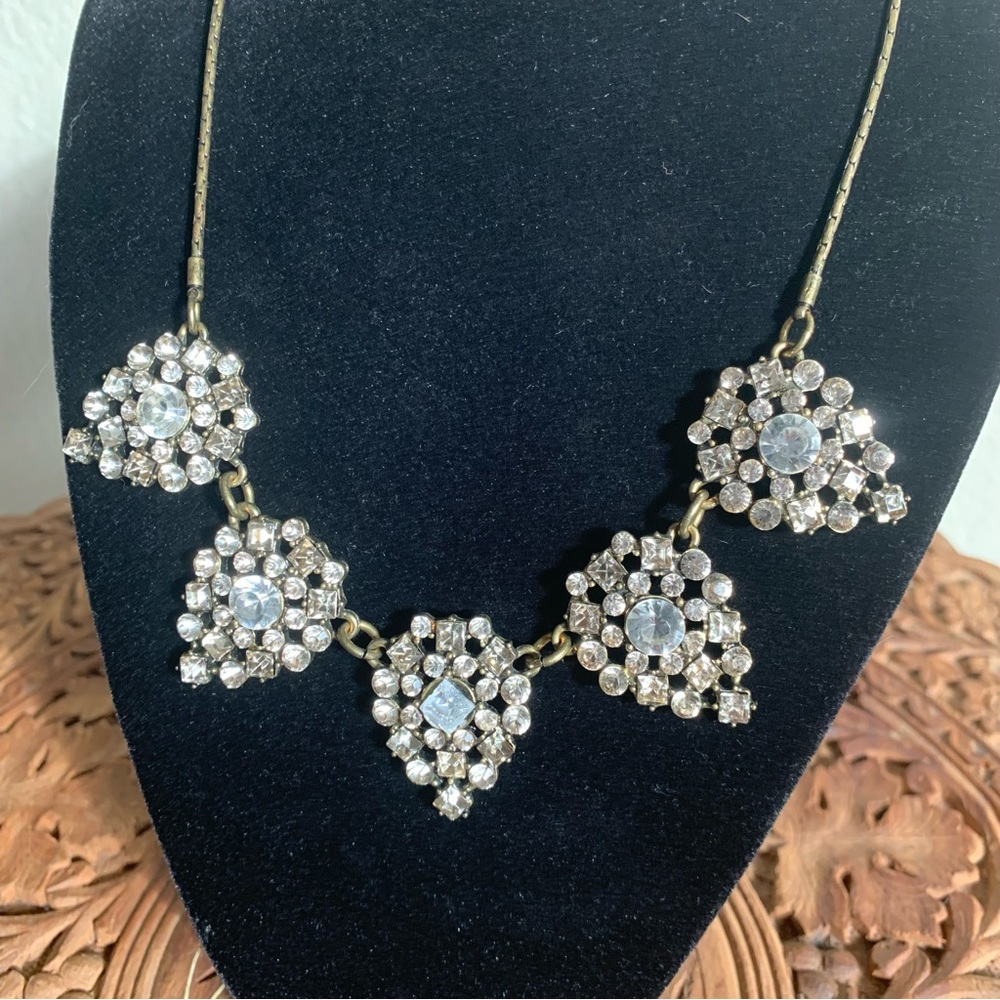 BaubleBar Antiqued Gold Tone Rhinestone Statement Necklace